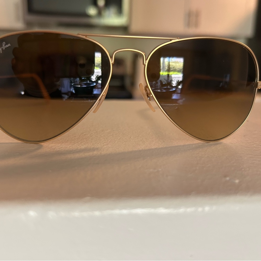 Ray-Ban Gold and Brown Aviator Glasses